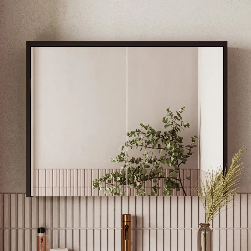 Fontana Basic spiegelkast 80cm met 2 deuren zwart mat