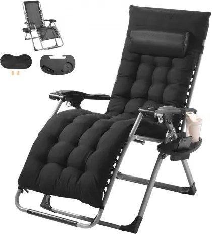 VEVOR Zero Gravity Chair, 26-inch Zero Gravity relaxfauteuil voor binnen en buiten, verstelbare anti-zwaartekrachtstoel met kussen, hoofdsteun, voetensteun en bekerhouder, 500 lbs, zwart