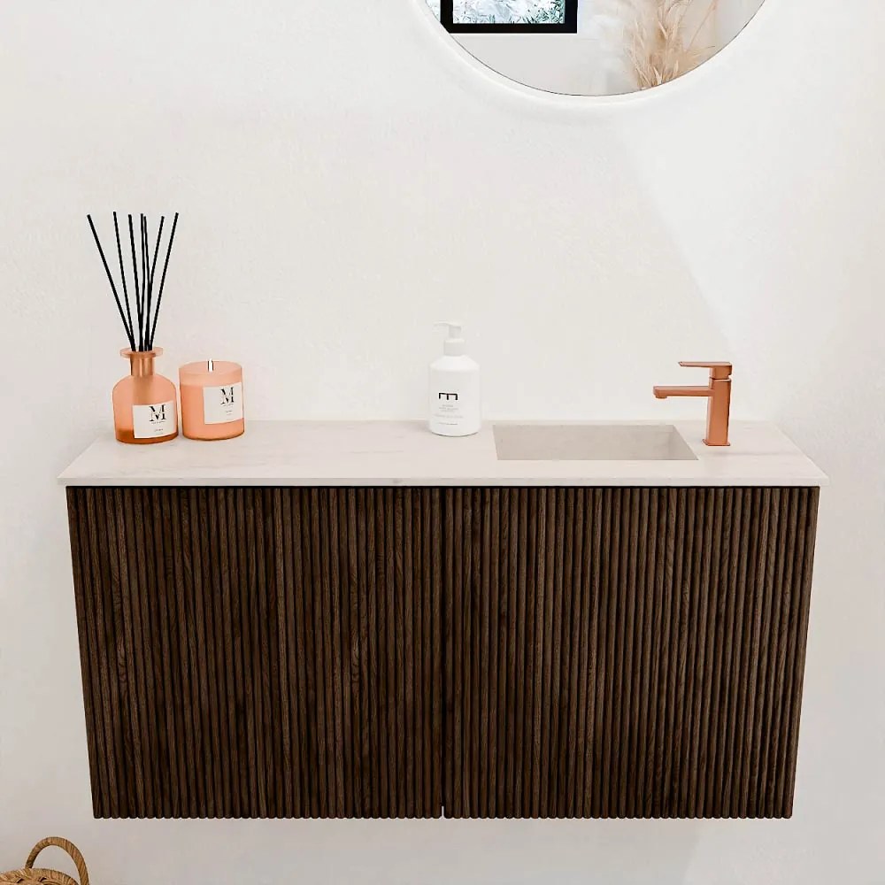 Mondiaz Joya DLux 80cm toiletmeubel walnut met wastafel faye rechts 1 kraangat meli