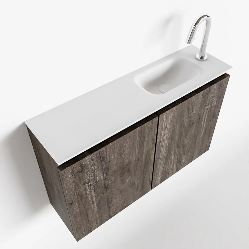 Mondiaz Ture 80cm toiletmeubel dark brown met wastafel talc rechts 1 kraangat