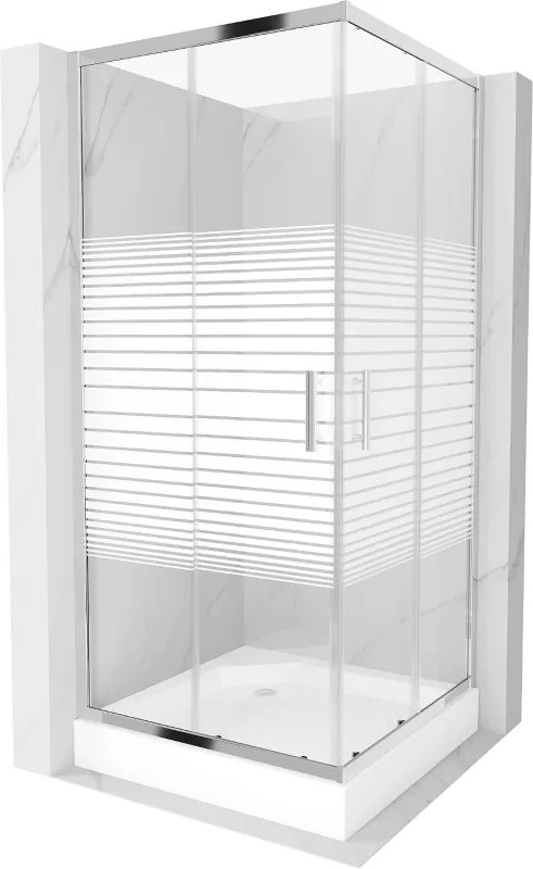 Mexen Rio vierkante douchecabine 90 x 90 cm, witte strepen, chroom + douchebak, wit - 860-090-090-01-20-4510