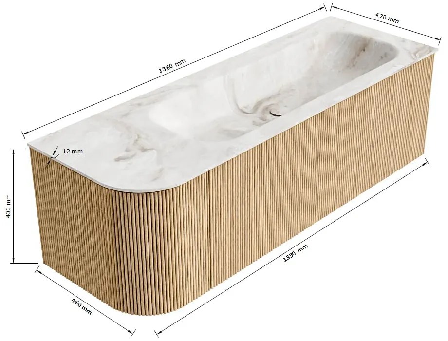 Mondiaz Kurve-dlux 135cm badmeubel ronding links shadow met 1 lade en deur en wastafel big medium kraangat rechts lava