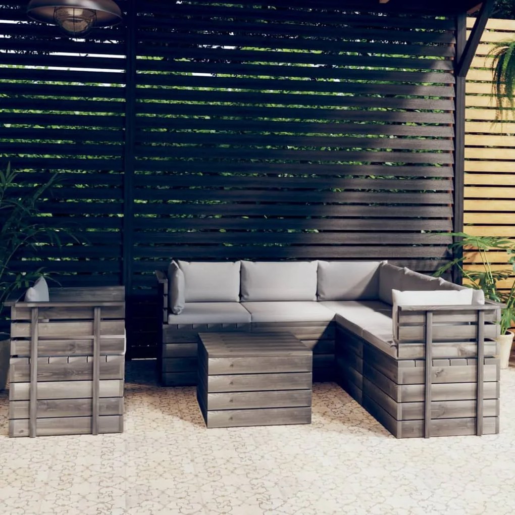 vidaXL 7-delige Loungeset met kussens pallet massief grenenhout