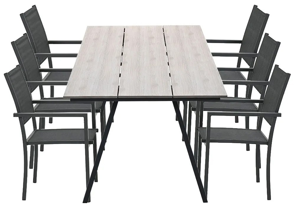 Garden Impressions Moon tuinset 7-delig donker grijs - Braga tuintafel 220x100 cm - light teak look