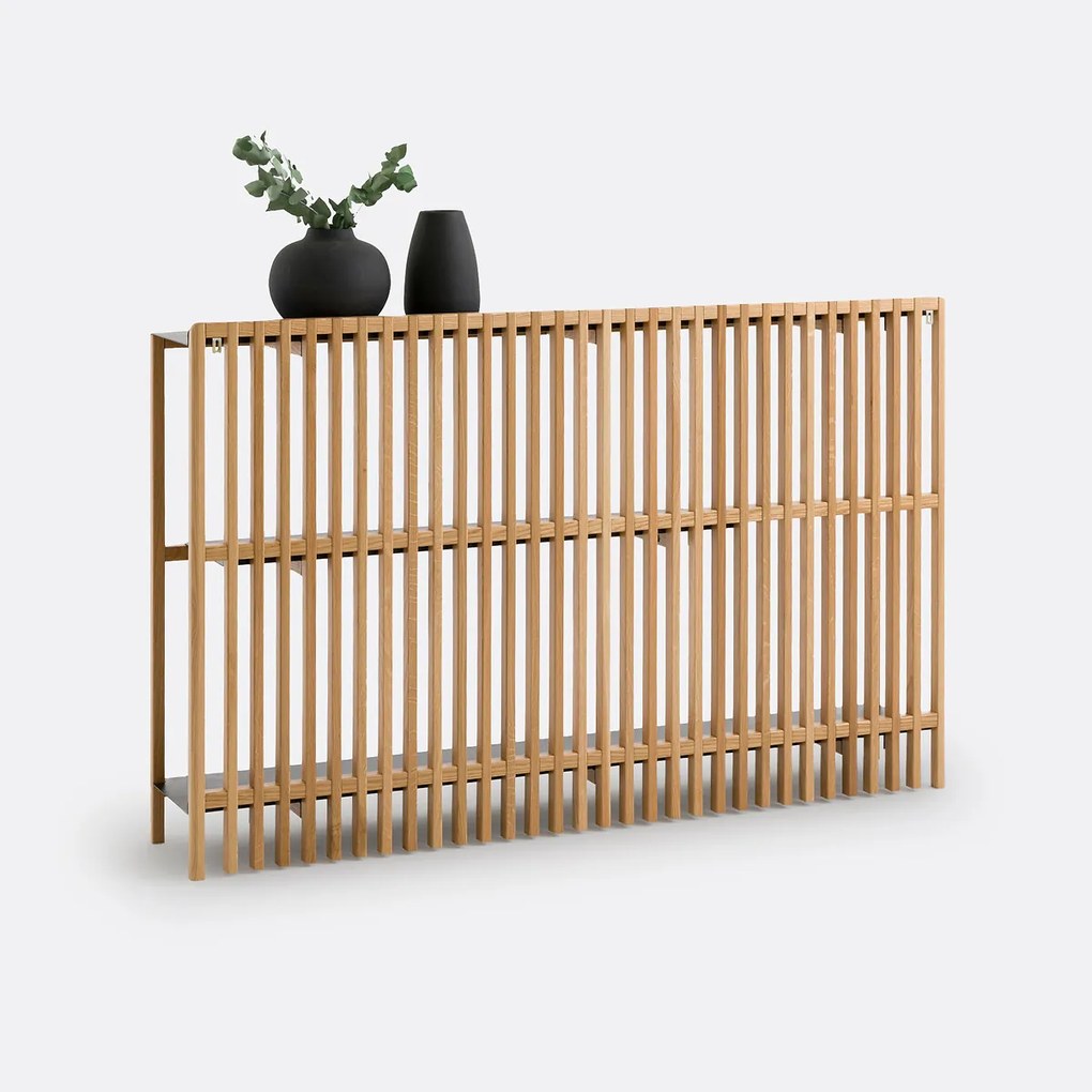 Wandtafel met latten in massief eik en metaal, Jac