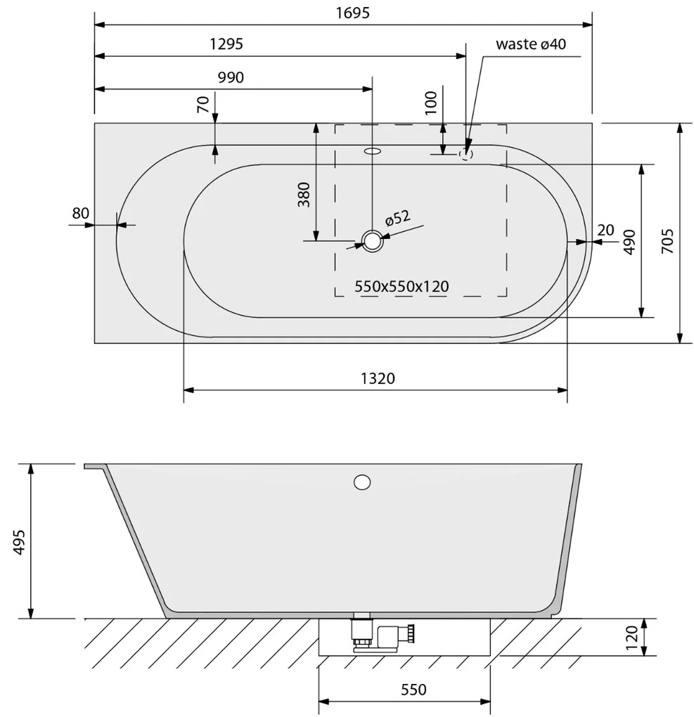 Polysan Sussi half vrijstaand bad links 170x70cm wit