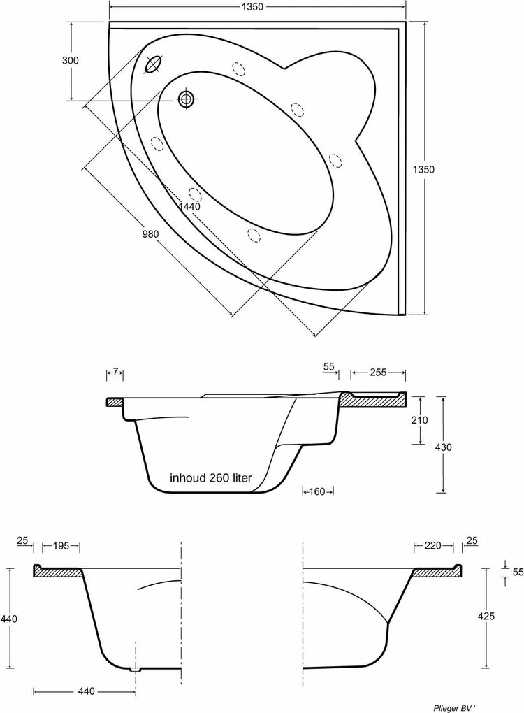 Plieger Kreta voorpaneel 135cm t.b.v. Kreta hoekbad wit