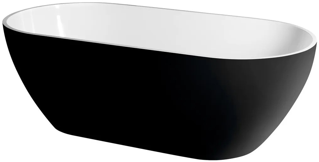 Polysan Reduta vrijstaand bad zwart/wit mineraalmarmer 150x75cm