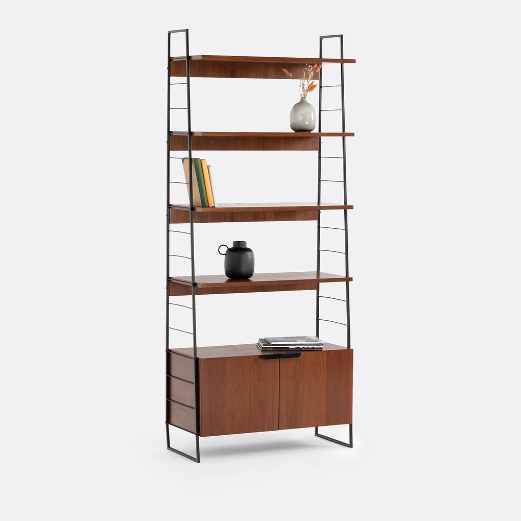 Vintage opbergrek in staal en notenhout, H190 cm, Watford
