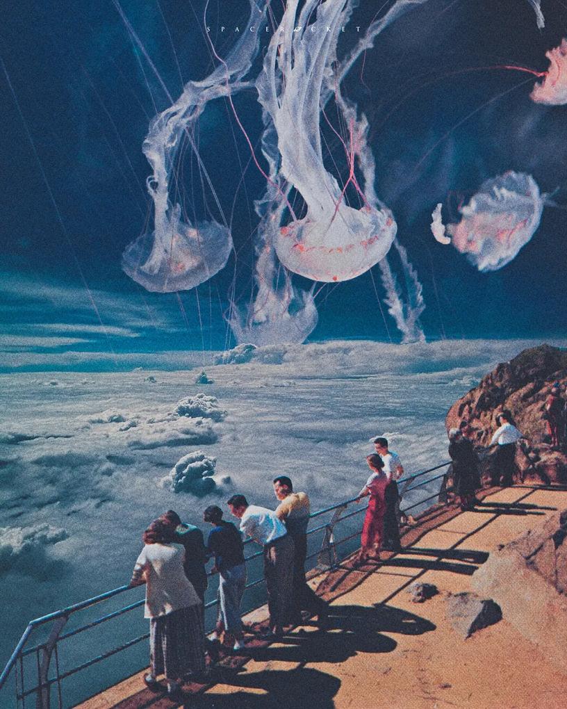 Ilustratie The sea view, spacerocket art, (30 x 40 cm)