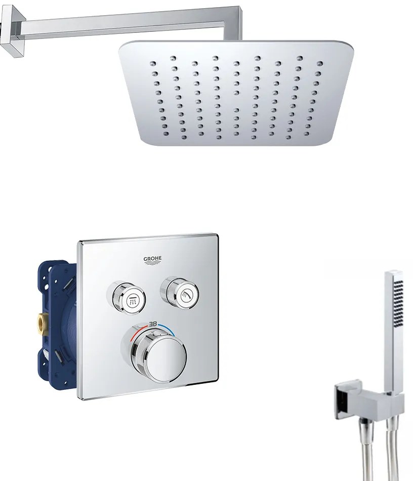 Grohe Grohtherm SmartControl inbouw regendouche vierkant wandarm 30cm kop