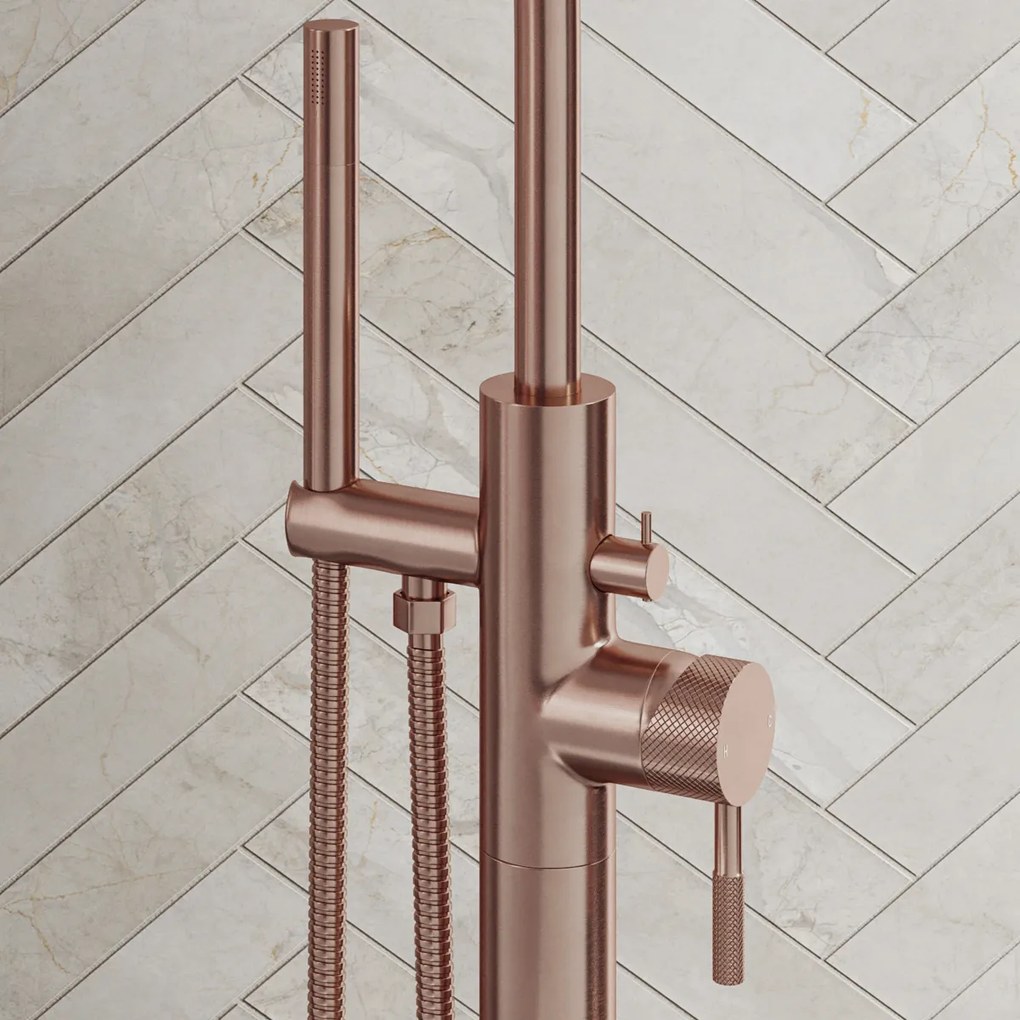 Saniclear Copper Curved vrijstaande badkraan geborsteld koper