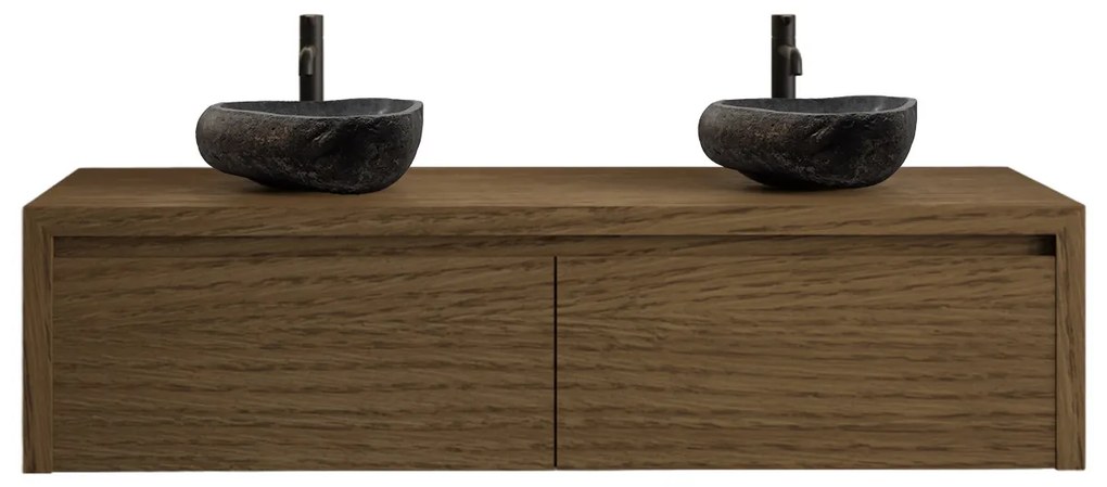 Gliss Design Ares badmeubel 120cm 2 lades castle brown met rivierstenen waskommen