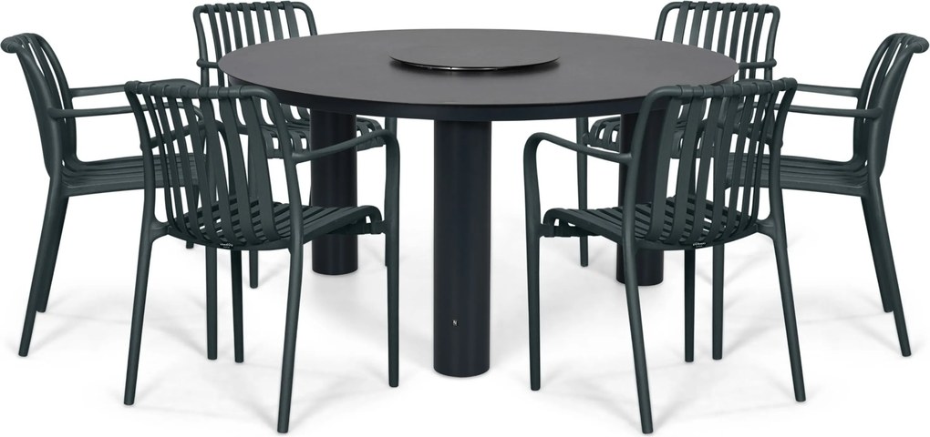 Tuinset Ronde Tuintafel 6 personen 150 cm Kunststof Grijs Domani Furniture Alba/Arancia
