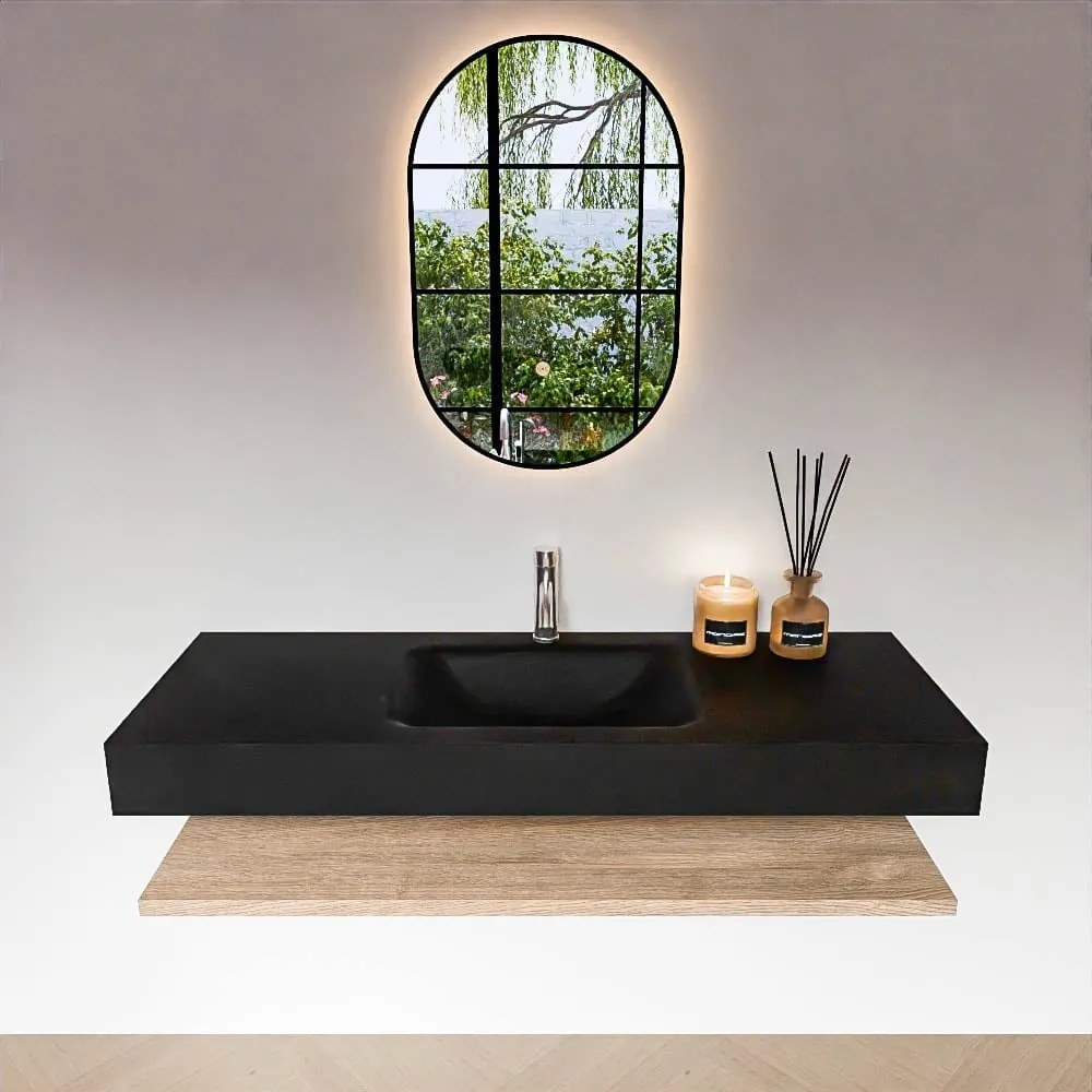 Zaro Alan badmeubel 130cm met planchet washed oak en vrijhangende wastafel cloud midden 1 kraangat urban