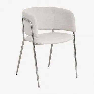 Set Van 2 Nalon Gestoffeerde Eetkamerstoelen Grijs – Chroom & Stof Gebroken Wit - Sklum