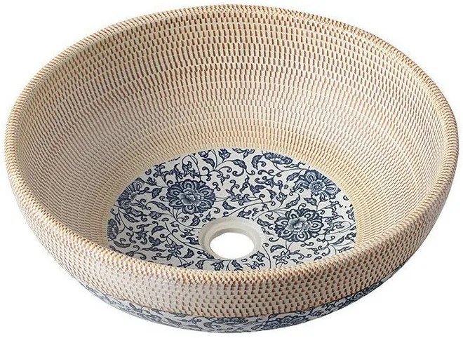 Sapho Priori keramische decoratie waskom 42cm beige met blauwe details