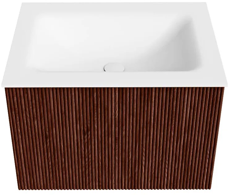 Mondiaz Kurve 60cm badmeubel ruby met 1 lade en wastafel cloud midden 1 kraangat