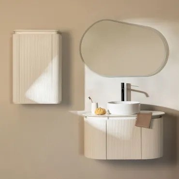 Carsone Houten Badkamermeubelset Wit & Wit & Rond Keramiek Wit Ø40 Cm Lenka & Ovaal Led En Anticondens 100x80 Cm Meunier & Zwart - Sklum