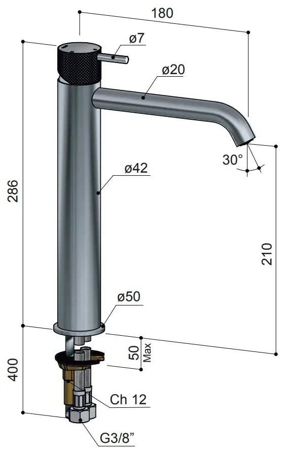 Hotbath Cobber X wastafelkraan 29cm geborsteld messing PVD