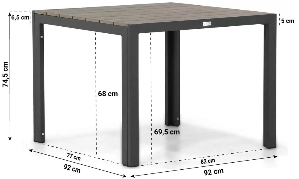 Dining Tuintafel   92 x 92 cm Aluminium/polywood Grijs  Young