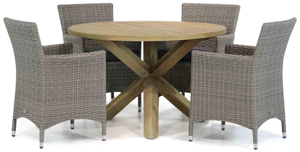 Tuinset Ronde Tuintafel 4 personen 120 cm Wicker Grijs  Garden Collections Dublin/Sand