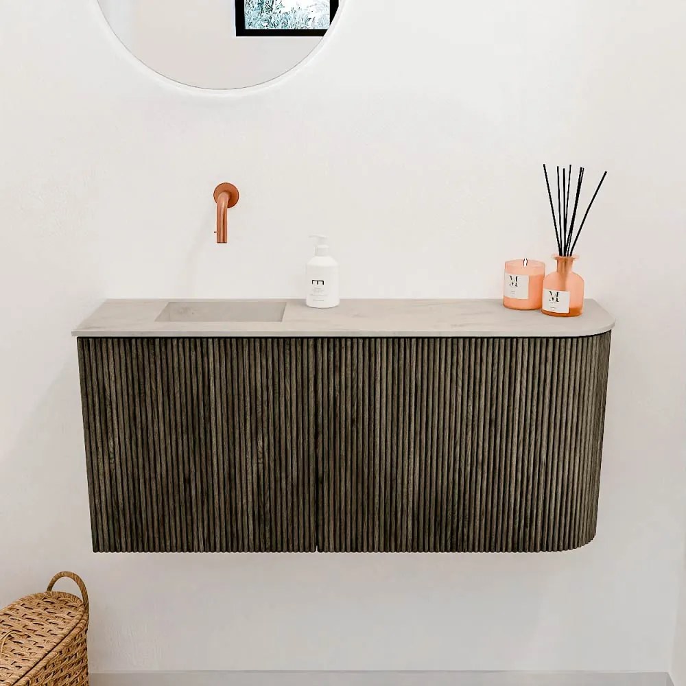 Mondiaz Joya DLux 90cm toiletmeubel ronding rechts shadow met wastafel faye links zonder kraangat opalo