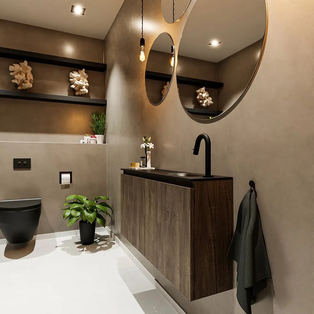 Mondiaz Ture 100cm toiletmeubel dark brown met wastafel urban rechts 1 kraangat