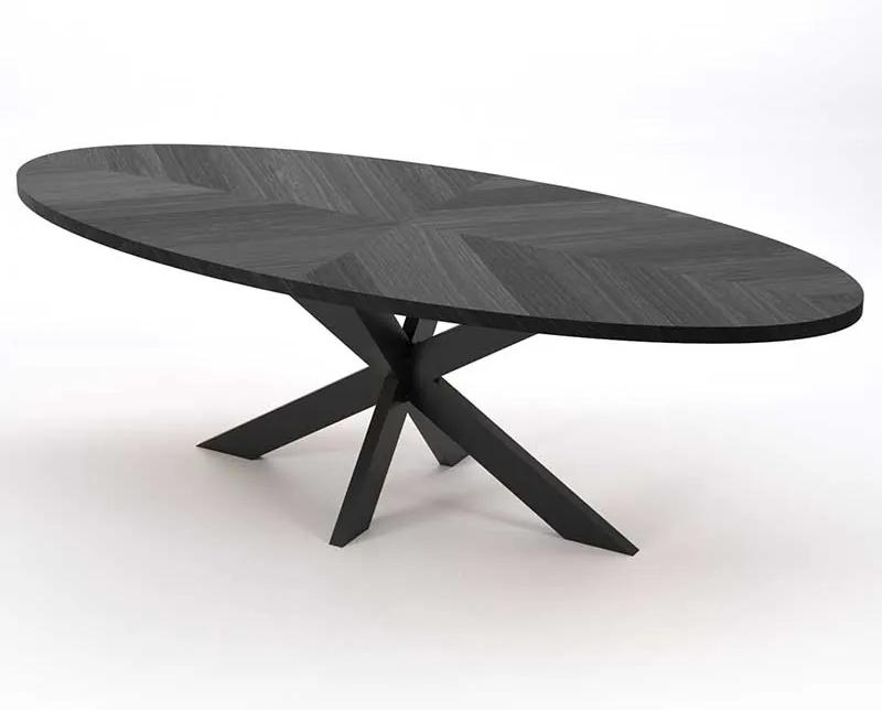 Eettafel ovaal eiken fineer zwart | 240 x 100 x 78 cm | Bladdikte 4 cm |  Kruispoot