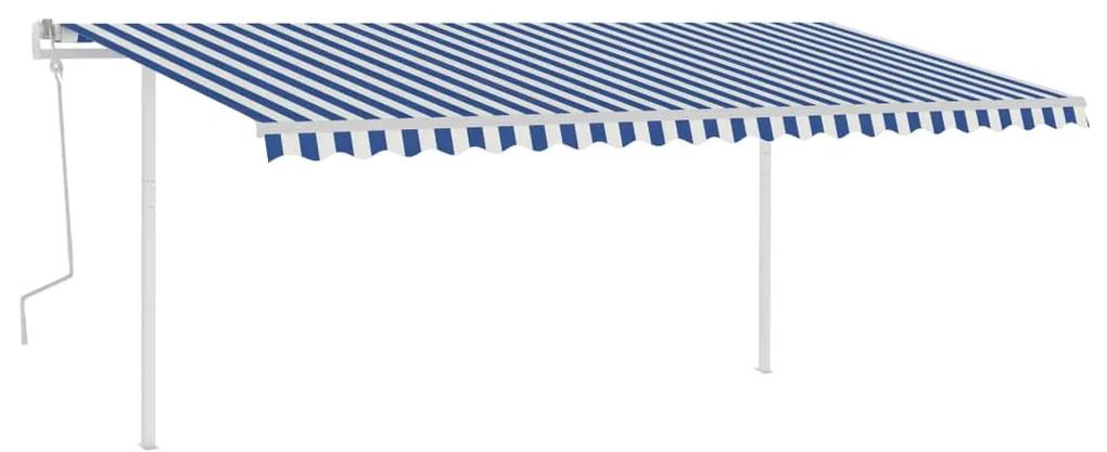 vidaXL Luifel handmatig uittrekbaar met palen 5x3,5 m blauw en wit