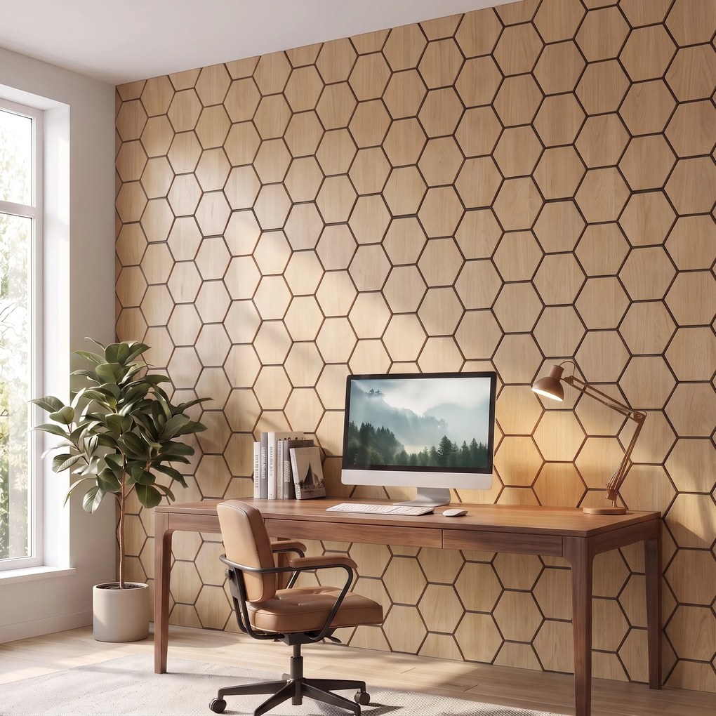 Hexagon Panel Naturel Eiken 81CM | Akoestisch | Wanddecor | Zeshoekig