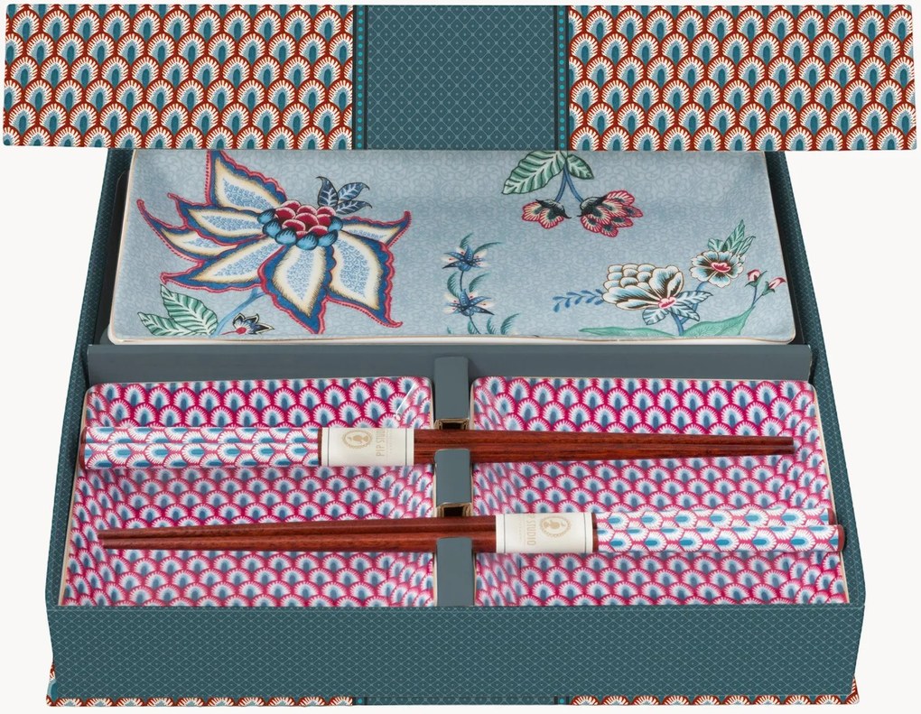 Sushi dinerserviesset, 2 personen, Oosterse Bloem, 5-delig