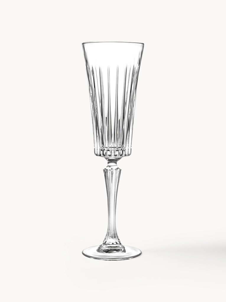 Kristallen champagneglazen Timeless met reliëfpatroon, set van 6