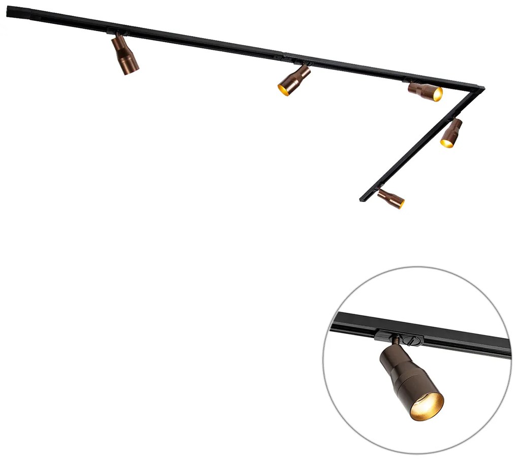 Modern railsysteem met 5 Spot / Opbouwspot / Plafondspots donker brons 1-fase - Iconic Kohua Modern GU10 Binnenverlichting Lamp