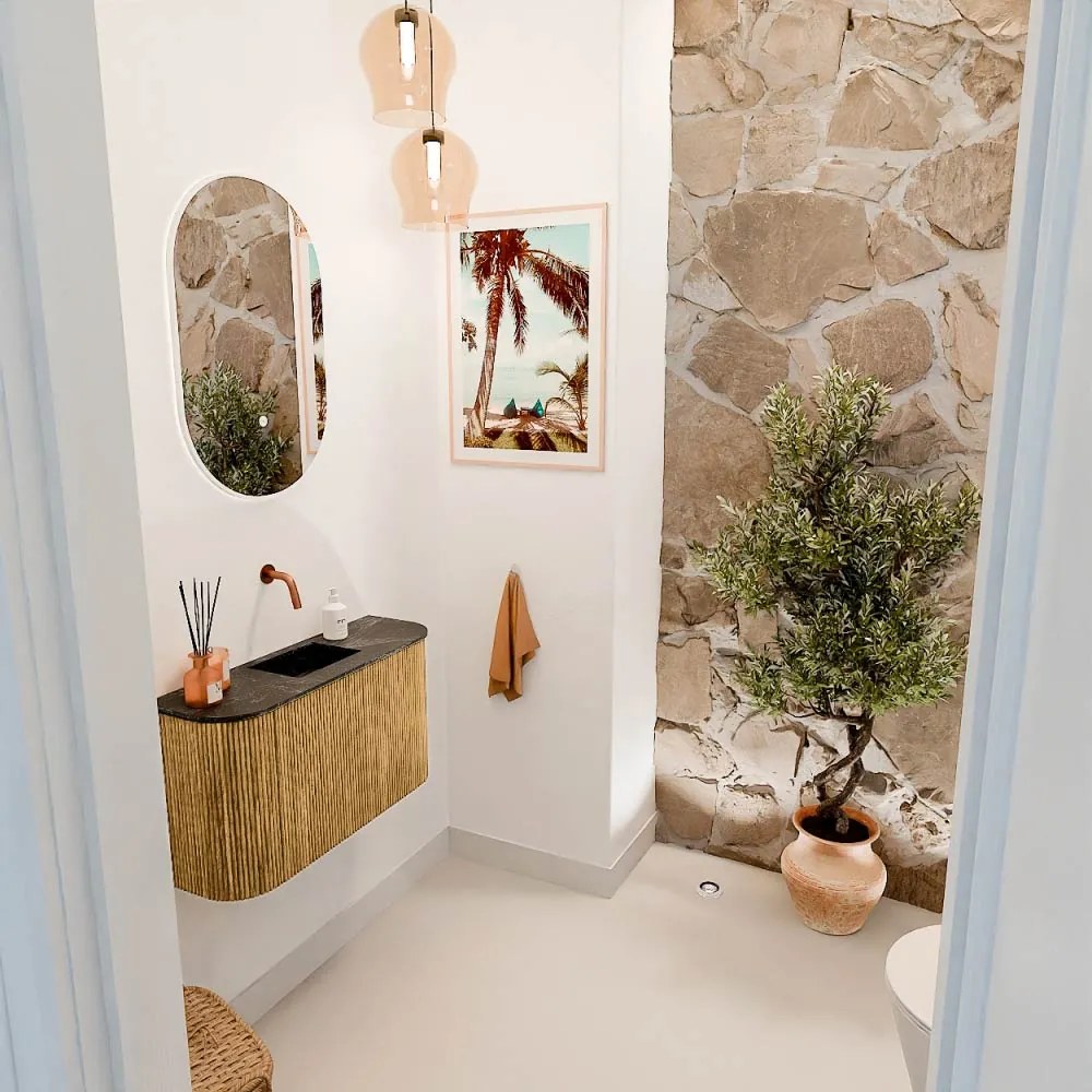 Mondiaz Joya DLux 75cm toiletmeubel ronding links/rechts oak met wastafel faye midden zonder kraangat lava