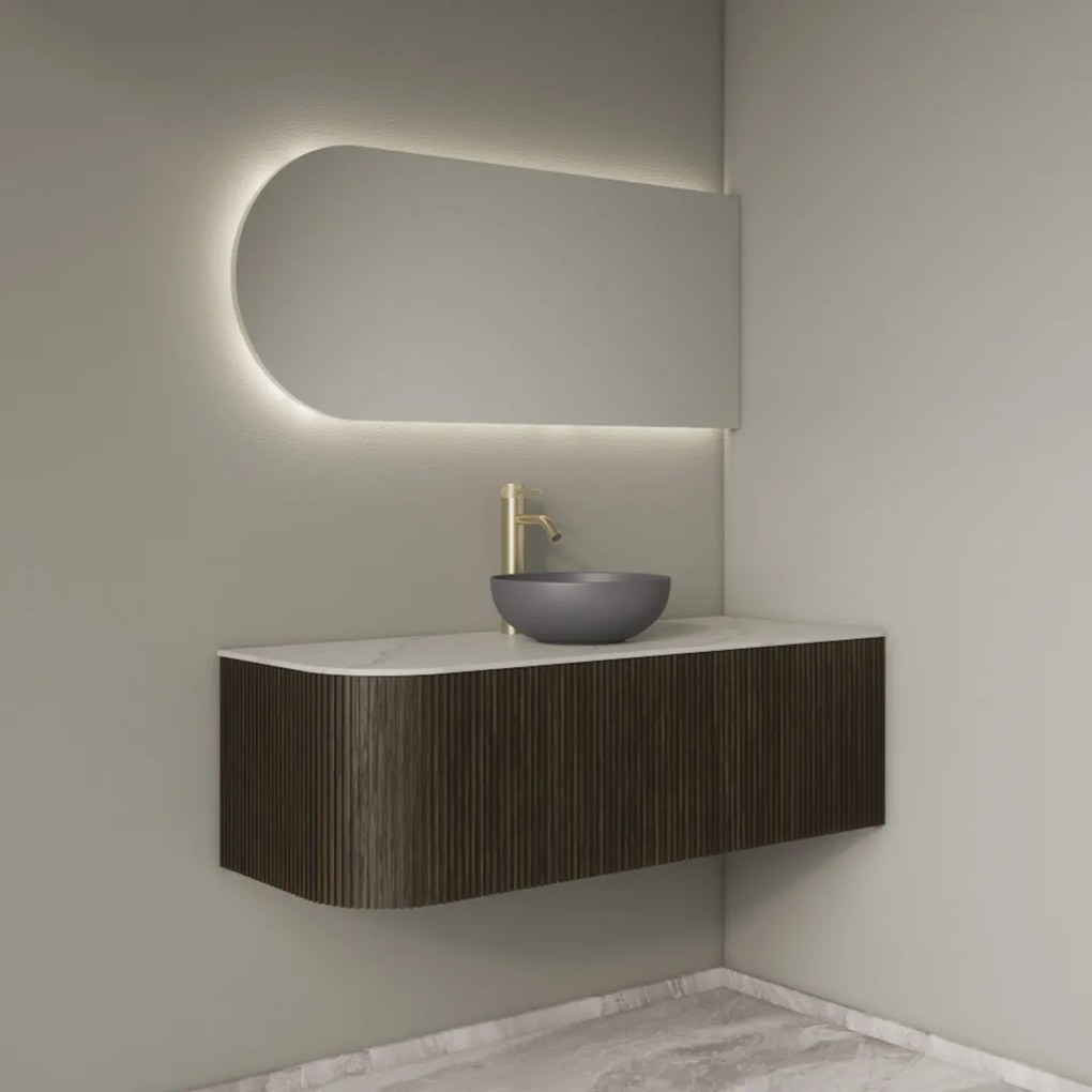 Gliss Design Alluro badmeubel ribbelfront met ronding links 120cm charcoal en wit marmer toppaneel