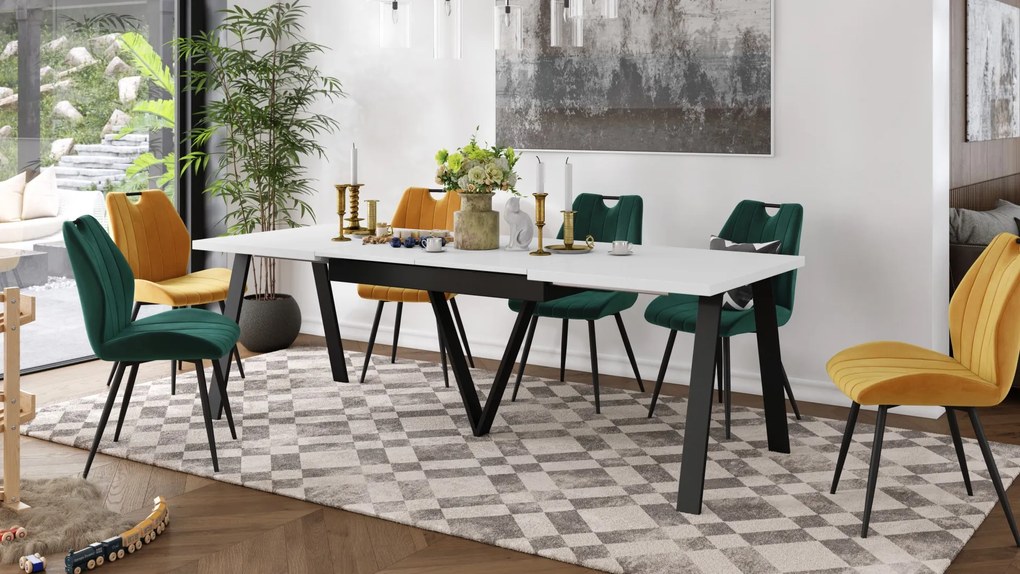 AVERY Wit mat/onderkant zwart - LOFT/INDUSTRIËLE TAFEL VOOR WOONKAMER/EETKAMER UITKLAPBAAR TOT 290 cm!