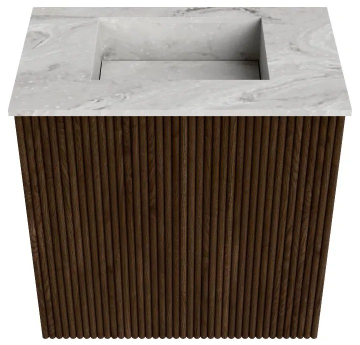 Mondiaz Joya DLux 40cm toiletmeubel walnut met wastafel faye midden zonder kraangat glace