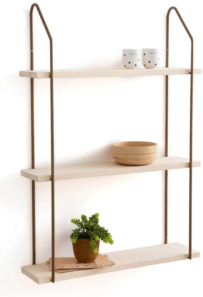 Driedubbel wandrek, grenen en metaal L65 cm, Vinto