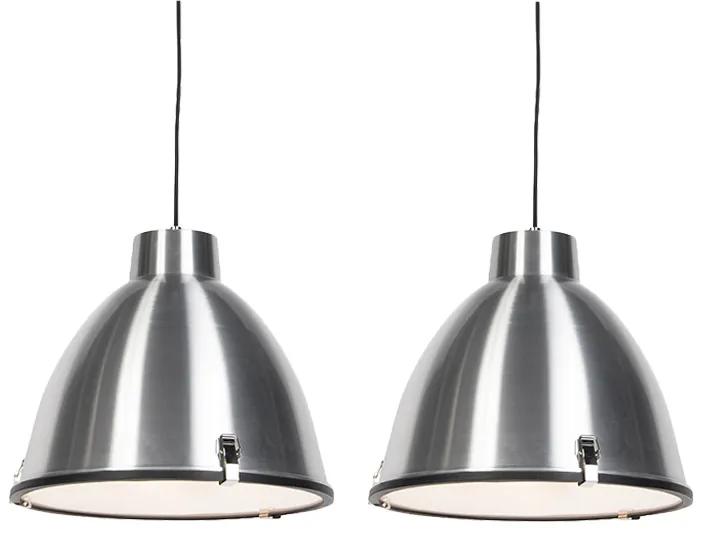 Set van 2 hanglampen aluminium 38 cm dimbaar - Anteros Industriele / Industrie / Industrial, Modern E27 rond Binnenverlichting Lamp