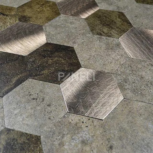 Zelfklevend Mozaiek Hexagon Koper V-Groef - 30.5 cm x 30.5 cm x 0.40 cm | 0.5 kg | Paneli zelfklevende steenstrips