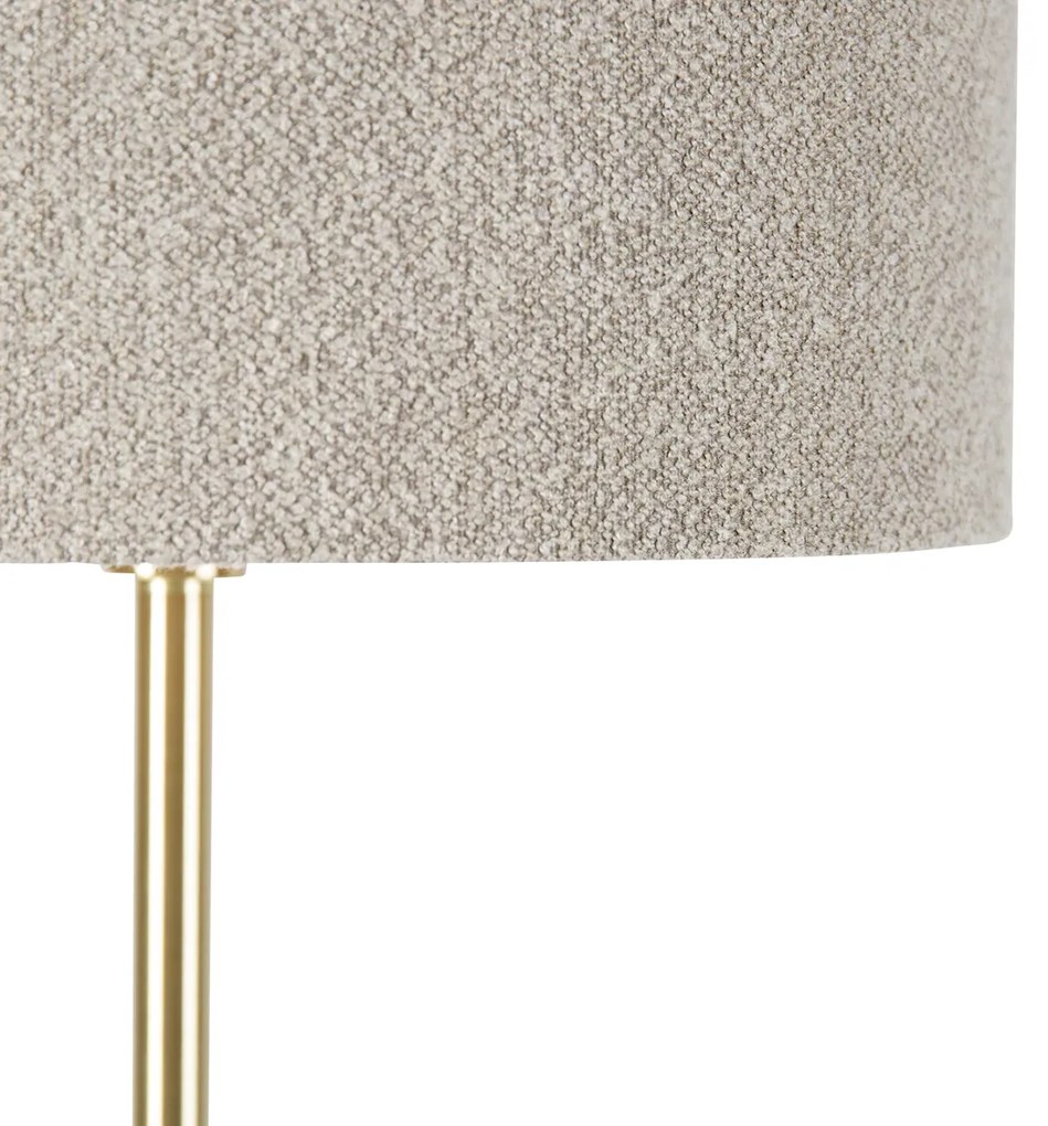 Vloerlamp messing met boucle kap taupe 50 cm - Simplo Design, Modern E27 rond Binnenverlichting Lamp