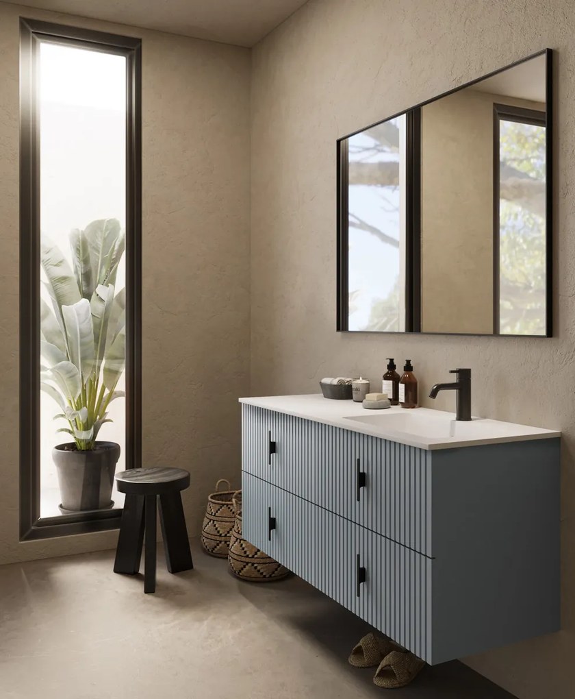 Muebles Avila badmeubel ribbelfront 120cm baby blauw met wastafel rechts met kraangat