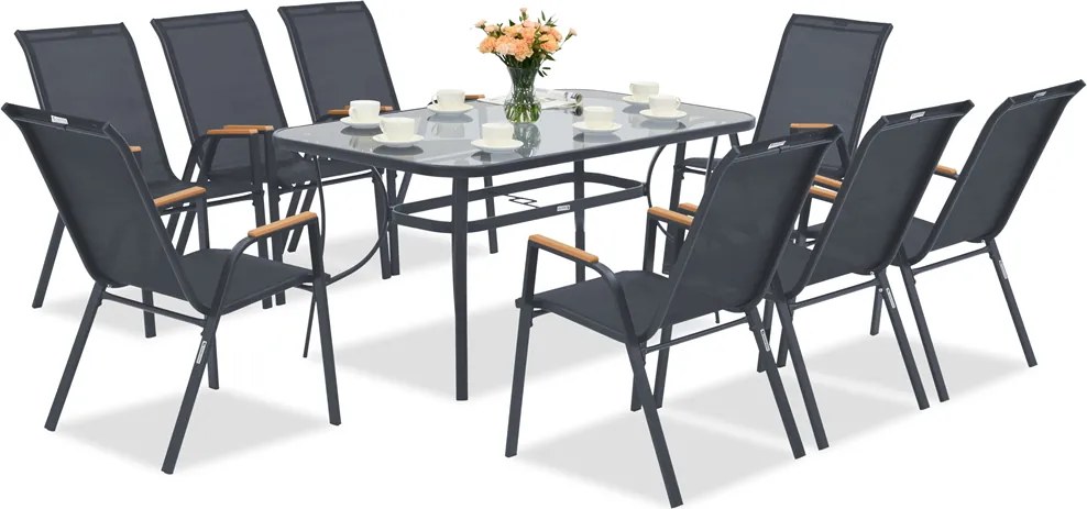 Modena/Bitonto grijs metalen tuinset voor 8 personen met Garden Point vierkante tafel