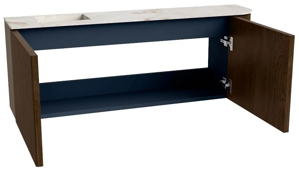 Mondiaz Joya DLux 110cm toiletmeubel ronding rechts walnut met wastafel faye links zonder kraangat frappe