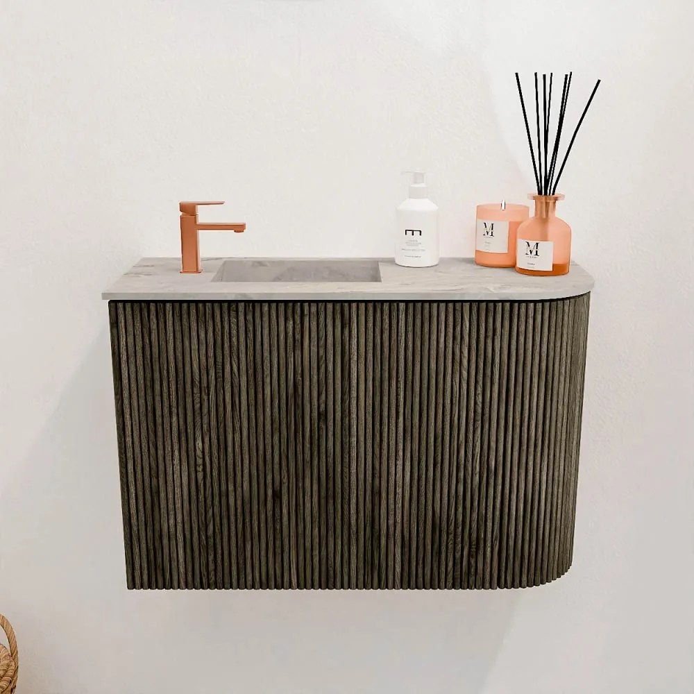 Mondiaz Joya DLux 60cm toiletmeubel ronding rechts shadow met wastafel faye links 1 kraangat glace