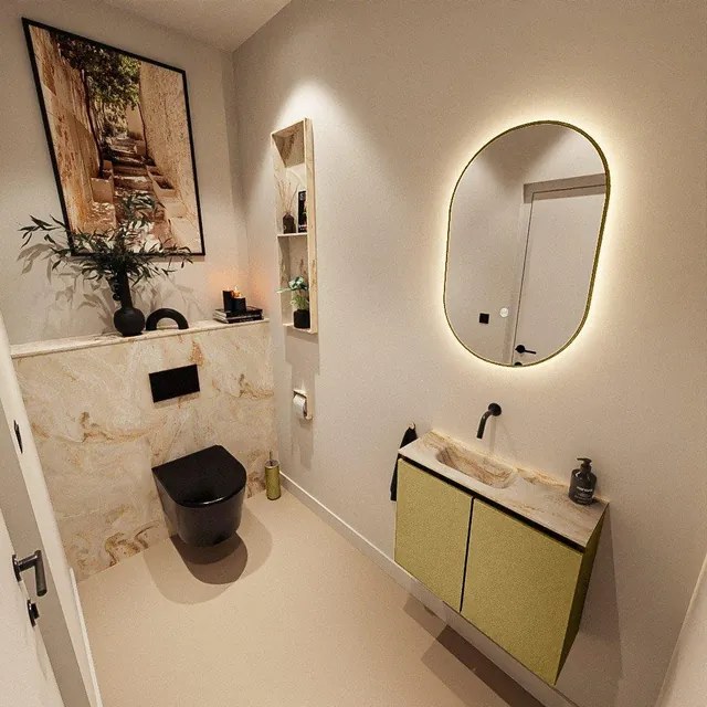 MONDIAZ TURE-DLUX 60cm toiletmeubel Oro. EDEN wastafel Frappe positie links. Zonder kraangat. TUREDX60OROL0FRA