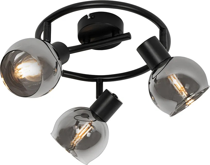 Smart plafondspot zwart met smoke glas 3-lichts incl. Wifi P45 - Vidro