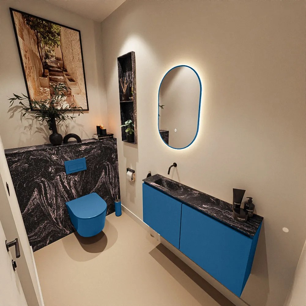 Mondiaz Ture DLux toiletmeubel 100cm jeans met wastafel lava links zonder kraangat