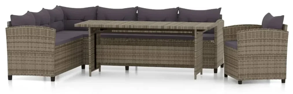 vidaXL 3-delige Loungeset met kussens poly rattan grijs